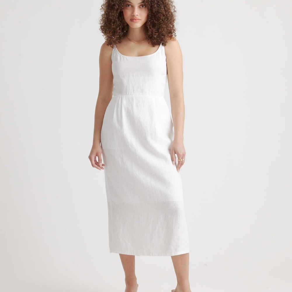 Quince 100% European Linen Scoop Neck Midi Dress